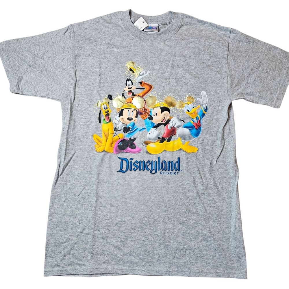 Disneyland Resort Mickey Friends Gold Foil Graphic T-Shirt Gray Medium NWT